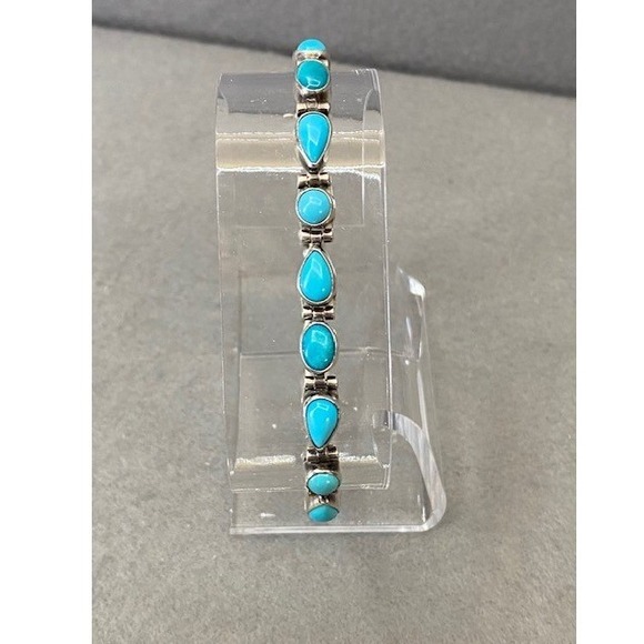 Vintage Silver & Turquoise Earrings & Bracelet Set 925 Sterling - Picture 5 of 11